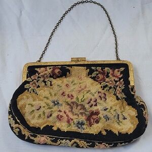 Vintage purse needlepoint tapestry floral handbag bag pocketbook Austria antique